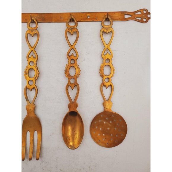 Set of 4 brass CUTLERY on the wall hanger colectable Utensils with wall … - Picture 4 of 9